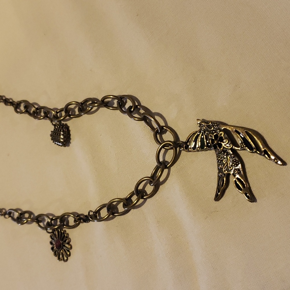 Bohemian Link Necklace with Bird Pendant and Charms